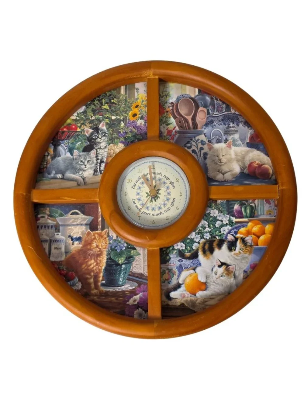 Bradford Exchange Purr-fect Times Cat Wall Clock Mary Ann Lasher 4 Plates 2002